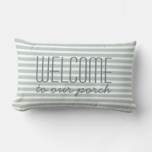 Welcome To Our Porch Trendy Green Quote Decorative Lumbar Cushion