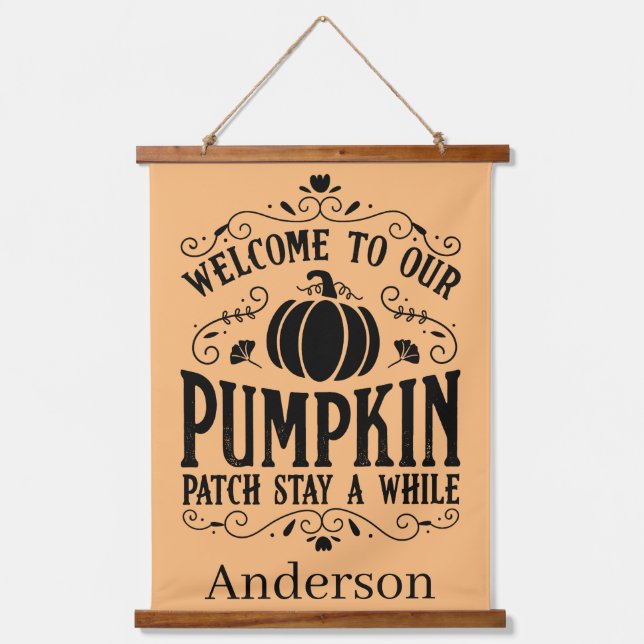 Welcome to our pumpkin patch personalised hanging tapestry (Front)