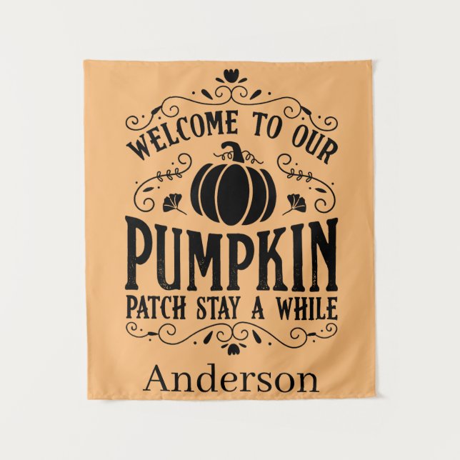 Welcome to our pumpkin patch personalised tapestry (Front)