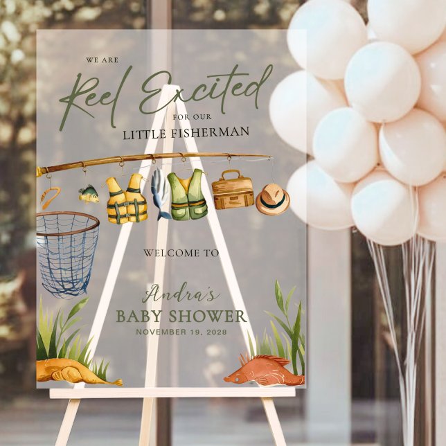 Welcome to our Reel Excited Little Fisherman Baby  Acrylic Sign (Creator Uploaded)