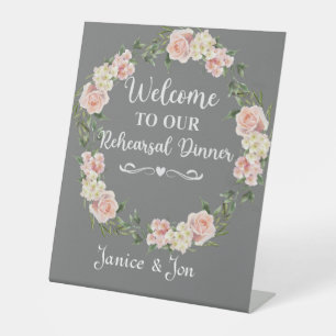 Welcome to Our Rehearsal Dinner Pink Rose Wedding Pedestal Sign