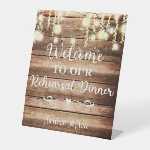Welcome to Our Rehearsal Dinner Rustic Wedding Pedestal Sign