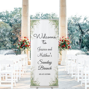 Welcome to our Sunday Brunch Dusty Sage Green Retractable Banner