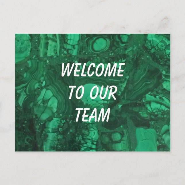 Welcome To Our Team Green Gemstone Employee Postcard (Front)