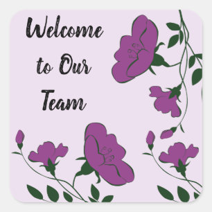 Welcome to Our Team Purple Flower New Employee Square Sticker