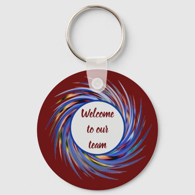 Welcome to Our Team Spiral Pattern New Employee Key Ring (Front)
