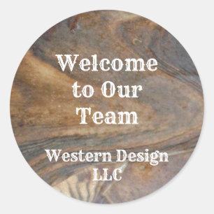 Welcome to Our Team Woodgrain Photo Professional Classic Round Sticker