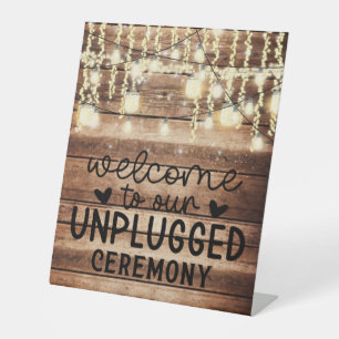 Welcome to Our Unplugged Wedding Rustic Pedestal Sign