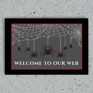 Welcome to Our Web Black Widow Spiders Halloween Doormat