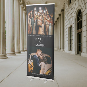 Welcome To Our Wedding 2 Photo Wedding Black Retractable Banner