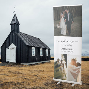 Welcome To Our Wedding 3 Photo Script Retractable Banner