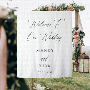 Welcome to Our Wedding Backdrop Banner Elegant  Tapestry