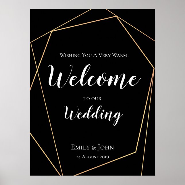 Welcome to our Wedding Black Gold Geometric Poster (Front)