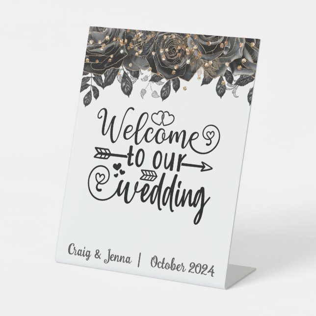 Welcome to our Wedding Black Rose Custom Pedestal Sign (Front)