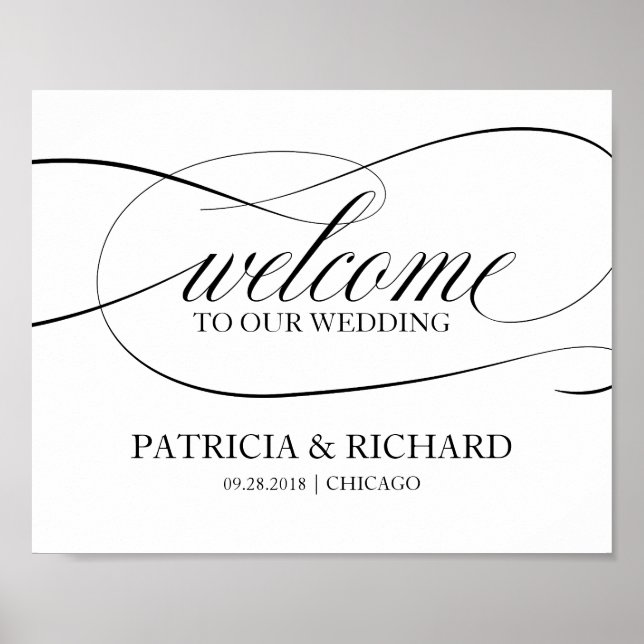 Welcome To Our Wedding Black Script Sign (Front)
