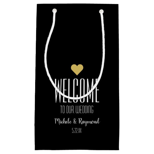 Welcome to Our Wedding Black Small Gift Bag (Front)