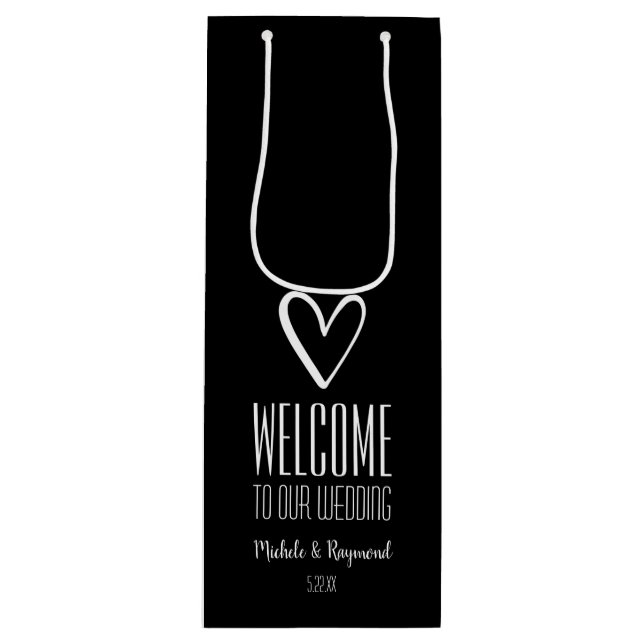 Welcome to Our Wedding Black Wine Gift Bag (Front)