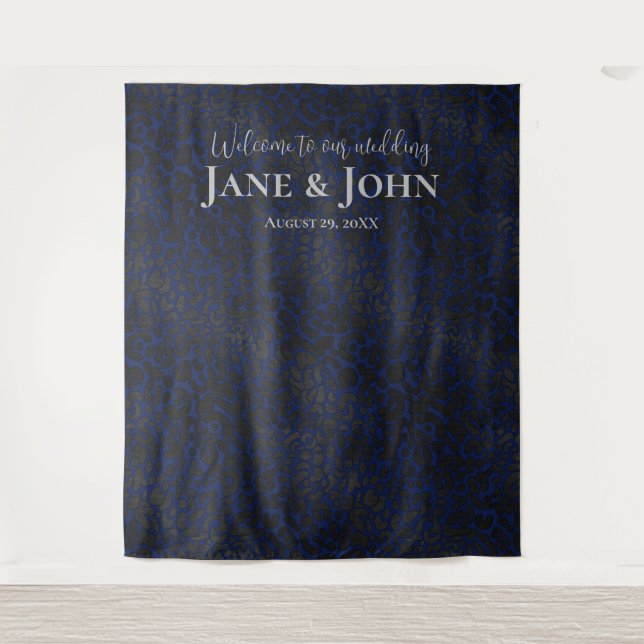 Welcome to our Wedding Blue Black Leopard Backdrop Tapestry (Front)