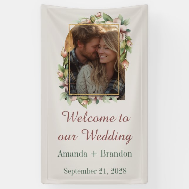 Welcome to our Wedding Boho Floral Arch Photo Banner (Vertical)