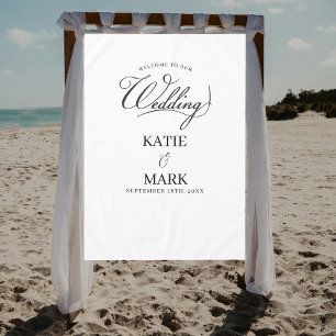 Welcome To Our Wedding Calligraphy Fabric Sign Tablecloth