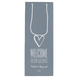 Welcome to Our Wedding Dusty Blue Wine Gift Bag