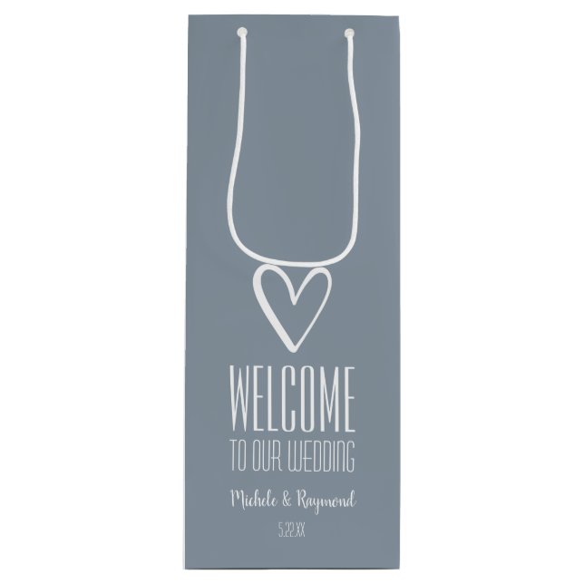 Welcome to Our Wedding Dusty Blue Wine Gift Bag (Front)