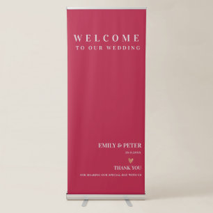 Welcome To Our Wedding Elegant Magenta Minimalist Retractable Banner