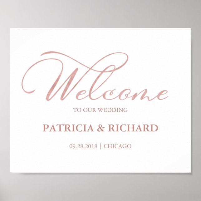 Welcome To Our Wedding Elegant Rose Gold Foil Sign (Front)