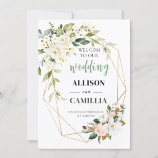 Welcome to Our Wedding Floral pink Geometric Sign  Invitation