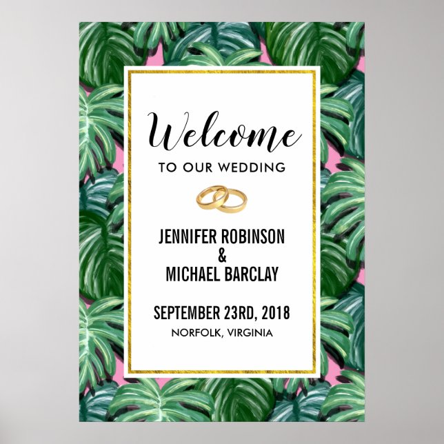 Welcome to our Wedding Green Tropical Leaves Poster (Front)