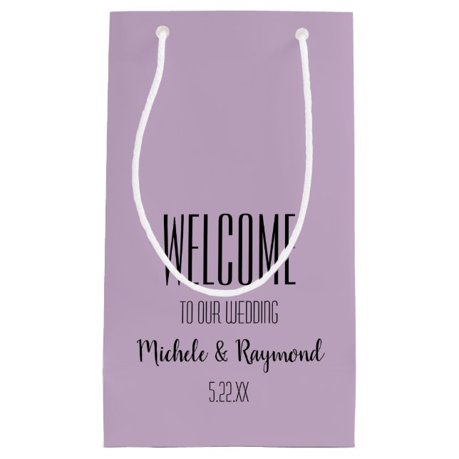 Welcome to Our Wedding LAVENDER Gift Bags SMALL (Front)