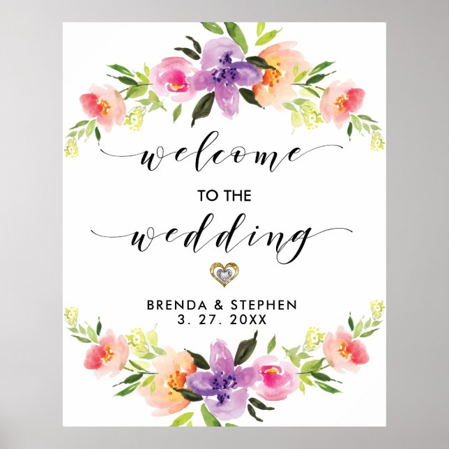 Welcome to our wedding modern typography & flowers poster (Front)