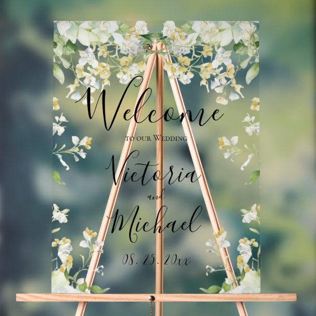 Welcome to our Wedding Neutral Floral Elegant Acrylic Sign (Neutral)