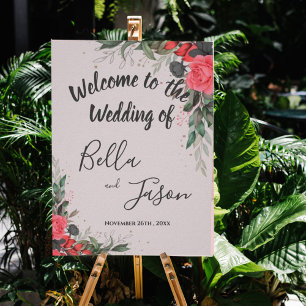 Welcome To Our Wedding Peach Orange Floral Wedding Poster