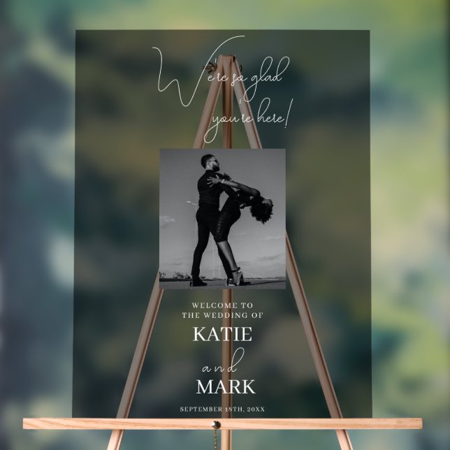 Welcome To Our Wedding Photo Banner Frosted Black Acrylic Sign (Neutral)