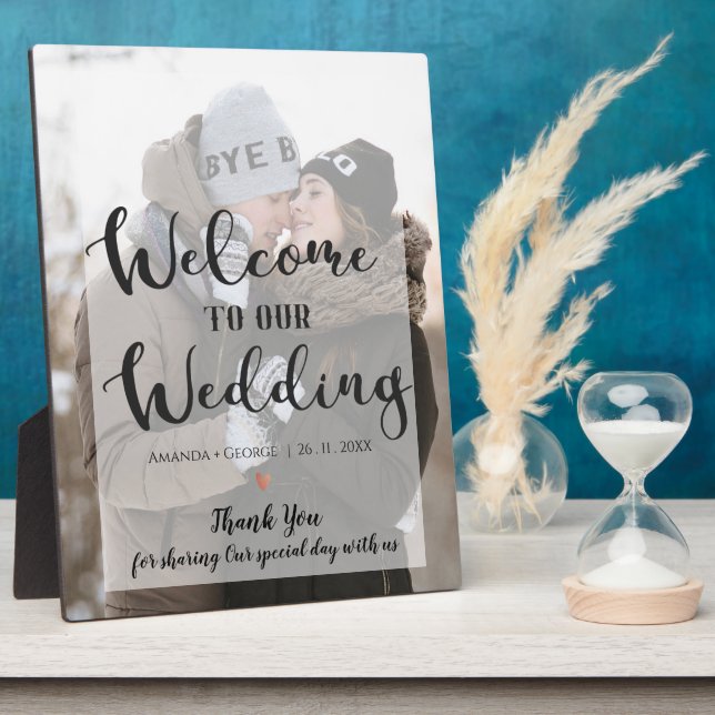 Welcome to Our Wedding Photo Faux Vellum Welcome Plaque (Side)