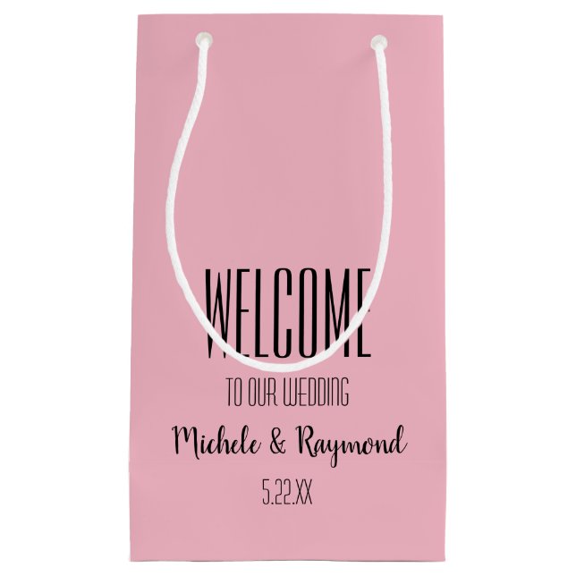 Welcome to Our Wedding PINK Gift Bags SMALL (Front)