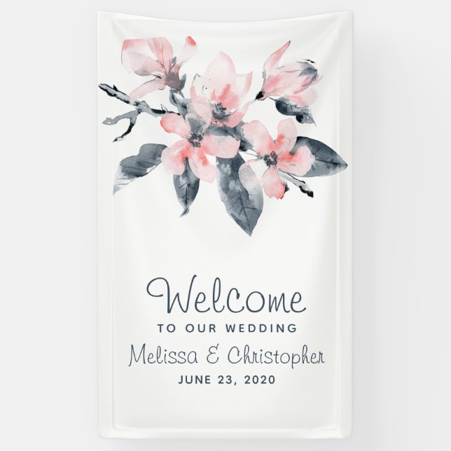 Welcome to our Wedding Pink & Grey Flowers Classy Banner (Vertical)