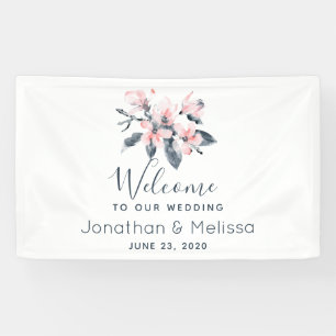 Welcome to our Wedding Pink & Grey Flowers Classy Banner
