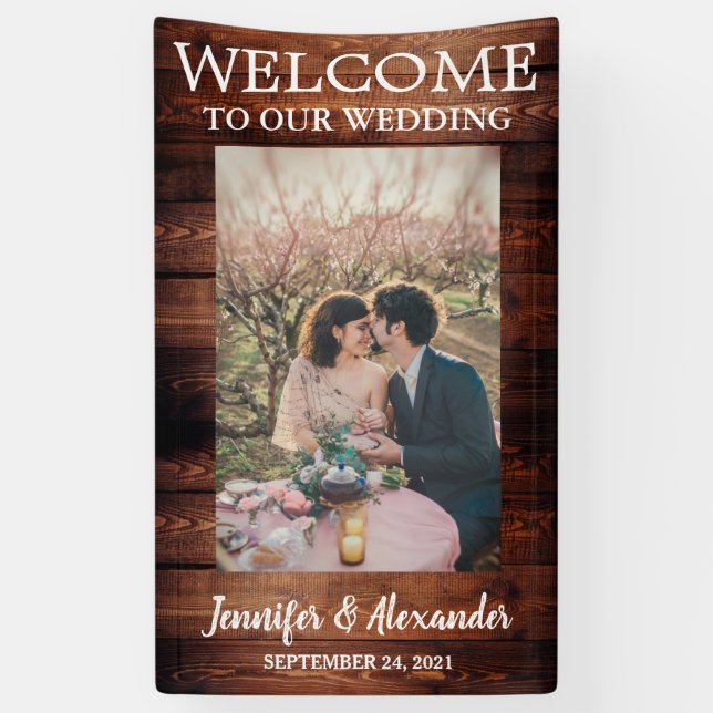 Welcome to our Wedding rustic barn wood wedding Banner (Vertical)