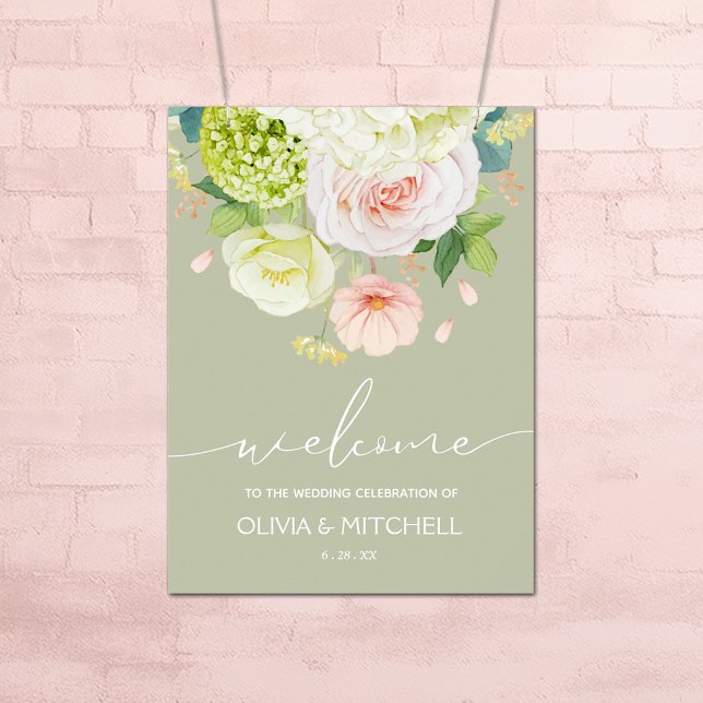Welcome to Our Wedding Sage Green Poster (Flowers on Sage Green Wedding Welcome Poster - INSTANT DOWNLOAD or PRINTED (framed, too))