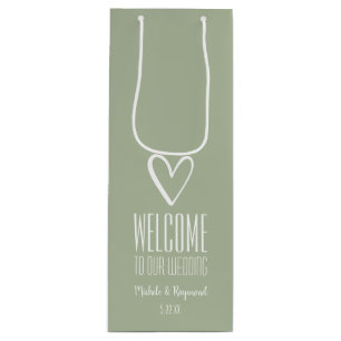 Welcome to Our Wedding Sage Green Wine Gift Bag
