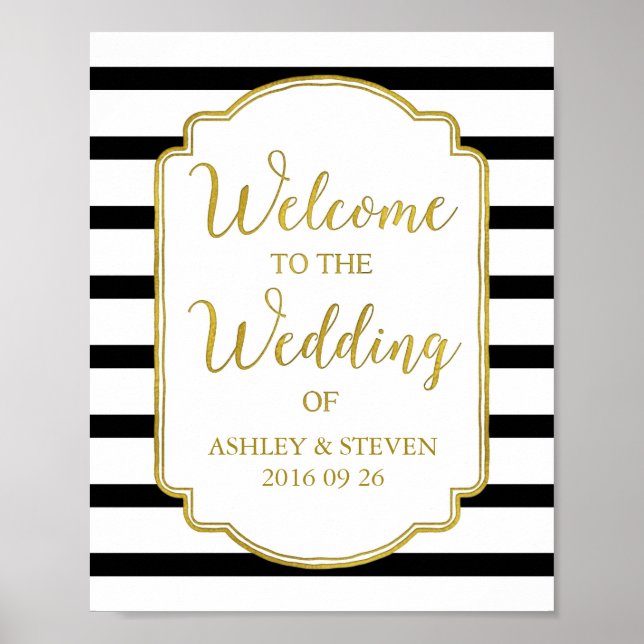Welcome to our Wedding Sign Gold Black Stripes (Front)