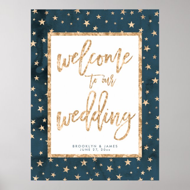Welcome To Our Wedding Sign Gold Foil Stars (Front)