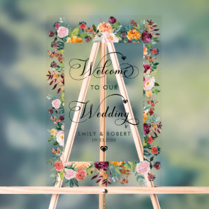 Welcome to Our Wedding Summer Flowers Frame Acrylic Sign
