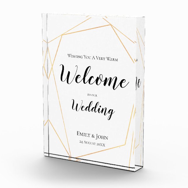 Welcome to our Wedding Text/Gold Geometric Sign Photo Block (Right)