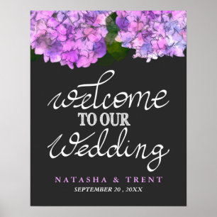 Welcome To Our Wedding Typography Hydrangea Floral Poster