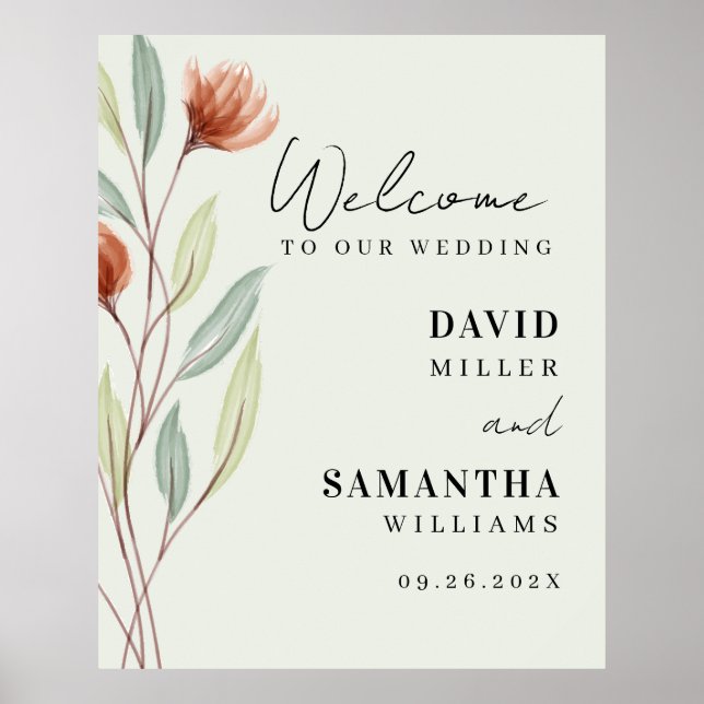 Welcome To Our wedding Watercolor Flowers  Poster (Front)