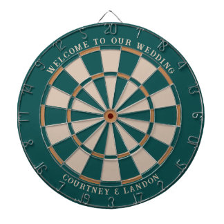 Welcome to Our Wedding Welcome Sign | Teal & Gold Dartboard