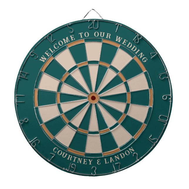 Welcome to Our Wedding Welcome Sign | Teal & Gold Dartboard (Front)